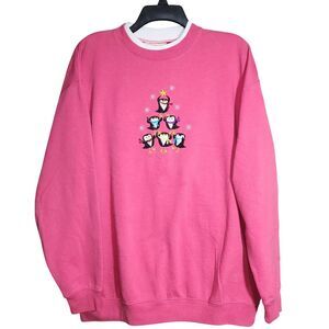 Vintage Cotton‎ Blend Winter Pink Sweatshirt XL Sweater Embroidered Penguin